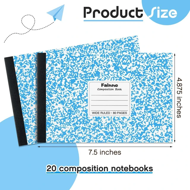 Alt view image 2 of 7 - Half Composition Books,Light Blue,Snowflake 20 Pack Bulk Journals for School Students, Wide Ruled 80 Sheets, 11/32 Inch Spacing, 4-7/8x7-1/2 Size, Primary Covers