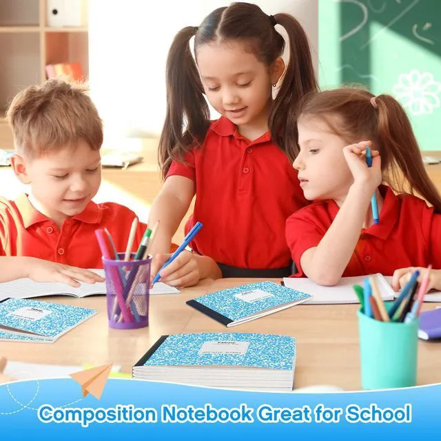 Alt view image 4 of 7 - Half Composition Books,Light Blue,Snowflake 20 Pack Bulk Journals for School Students, Wide Ruled 80 Sheets, 11/32 Inch Spacing, 4-7/8x7-1/2 Size, Primary Covers