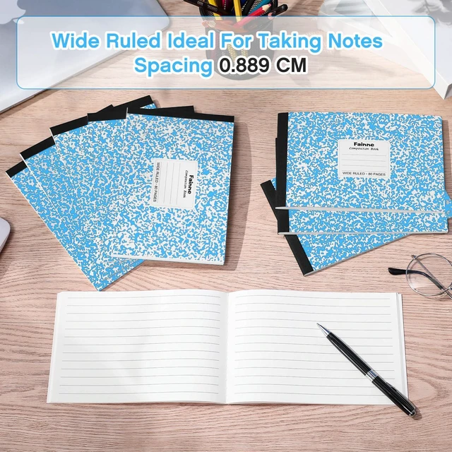 Alt view image 5 of 7 - Half Composition Books,Light Blue,Snowflake 20 Pack Bulk Journals for School Students, Wide Ruled 80 Sheets, 11/32 Inch Spacing, 4-7/8x7-1/2 Size, Primary Covers