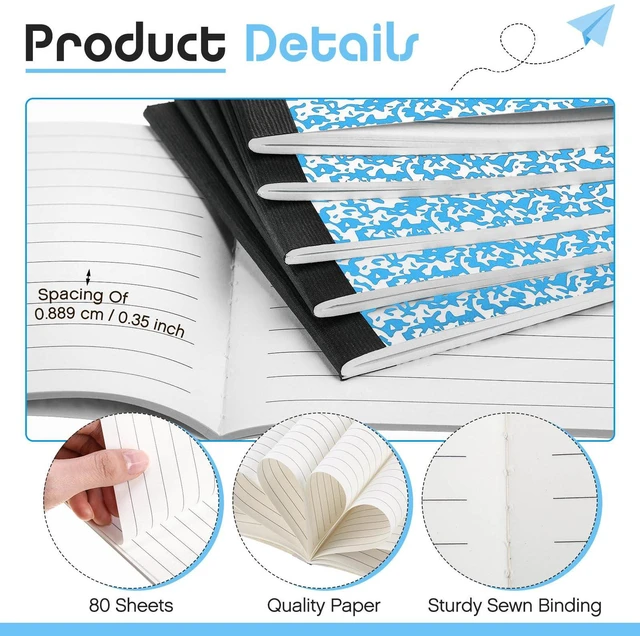 Alt view image 3 of 7 - Half Composition Books,Light Blue,Snowflake 20 Pack Bulk Journals for School Students, Wide Ruled 80 Sheets, 11/32 Inch Spacing, 4-7/8x7-1/2 Size, Primary Covers