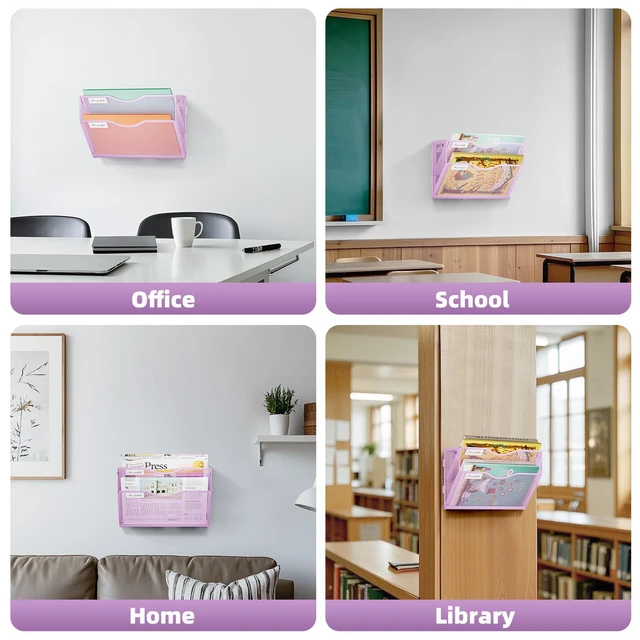 Alt view image 7 of 7 - Wall File Holder 2-Tier Hanging Wall File Organizer, Mesh Mail Holder for Papers, Wall Mount File Clipboard & Magazine Organizer Great for Office Home - 2P(Purple)