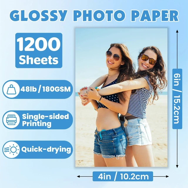 Alt view image 2 of 7 - 1200 Sheets Glossy Photo Paper, 4in x 6in, 180GSM / 48lb Inkjet Photo Printer Paper, Picture Paper for Photos, Calendars, Brochures, Cards, Menus