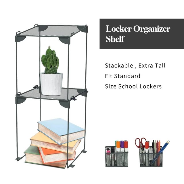 Alt view image 5 of 7 - Locker Accessories and Decor Kit, Pack of 4, Grey Mesh Locker Shelf, Locker Organizer, Magnetic Basket, Pen Holder