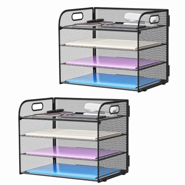 Main image of 2 Pack 4 Tier Paper Organizer Letter Tray - Mesh Desk File Organizer with Handle, Paper Sorter Organizer for Letter/A4 Office File Folder Holder (Black, 12.6" x 9.1" x 10.7")