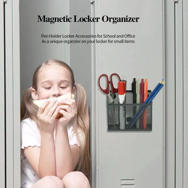 Alt view image 6 of 7 - Locker Accessories and Decor Kit, Pack of 4, Grey Mesh Locker Shelf, Locker Organizer, Magnetic Basket, Pen Holder