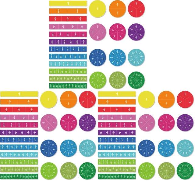 Main image of Magnetic Fraction Tiles & Circles, 156pcs, 12 Color Coded, Fraction Manipulatives (Pack of 3)