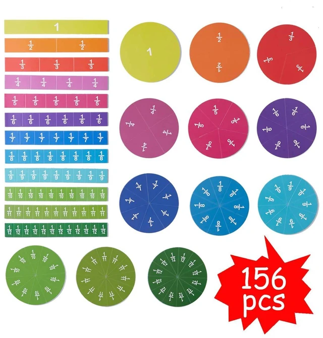 Alt view image 2 of 7 - Magnetic Fraction Tiles & Circles, 156pcs, 12 Color Coded, Fraction Manipulatives (Pack of 3)