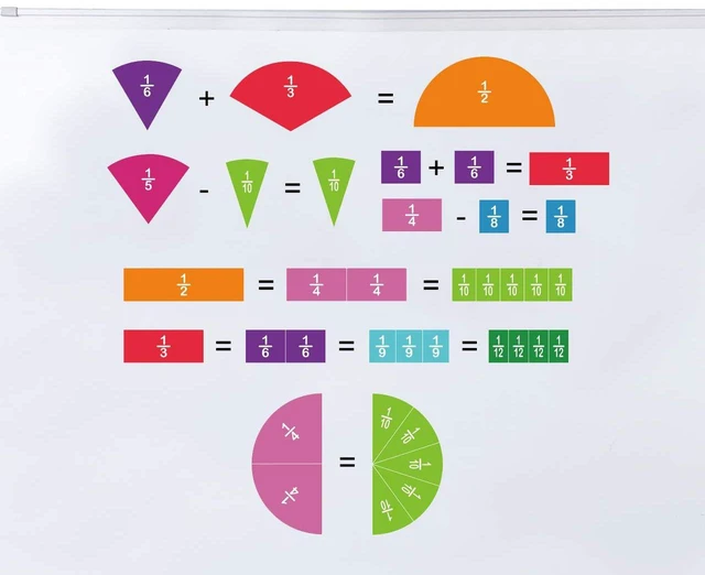 Alt view image 3 of 7 - Magnetic Fraction Tiles & Circles, 156pcs, 12 Color Coded, Fraction Manipulatives (Pack of 3)