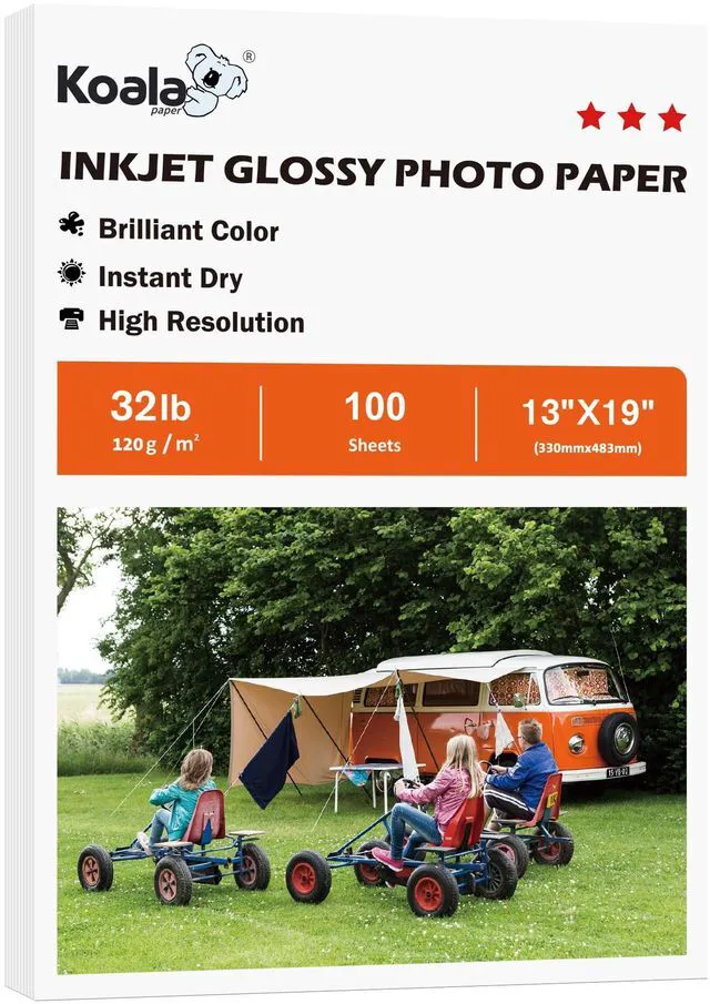 Main image of Double Sided Thin Glossy Photo Paper 13x19 In 32LB 100 Sheets Compatible with Inkjet Printer and Dye Ink for Magazine and Poster Printing, 120gsm