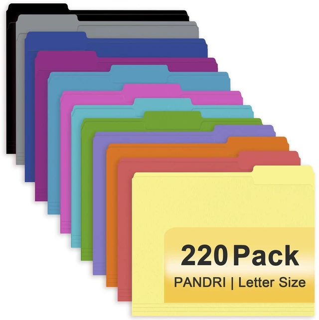 Main image of Colored File Folders, 220 Pack 1/3 Cut Tab File Folder, 12 Colors Colored Manila Folder With Tabs for Filing and Organization, Letter Size, 1/3 Cut Tab, Sturdy with Tabs for Office Classroom