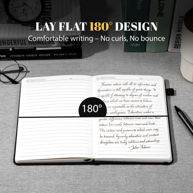Alt view image 3 of 7 - Lined Journal for Men & Women, Tree Growth Ring Hardcover A5 Notebook 256 Pages, 100 GSM Paper, Vegan Leather Bound Journal, Diary, Lay-Flat, Daily Writing & Journaling, Work & Travel, Black