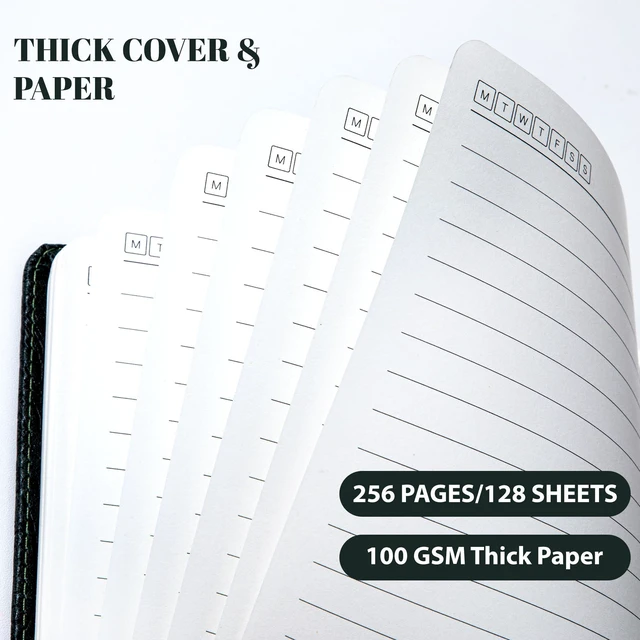 Alt view image 4 of 7 - Lined Journal for Men & Women, Tree Growth Ring Hardcover A5 Notebook 256 Pages, 100 GSM Paper, Vegan Leather Bound Journal, Diary, Lay-Flat, Daily Writing & Journaling, Work & Travel, Black
