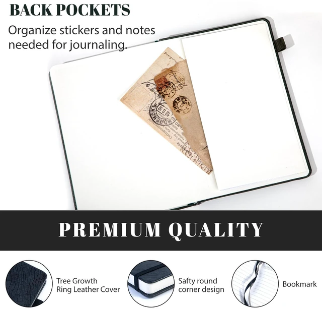 Alt view image 5 of 7 - Lined Journal for Men & Women, Tree Growth Ring Hardcover A5 Notebook 256 Pages, 100 GSM Paper, Vegan Leather Bound Journal, Diary, Lay-Flat, Daily Writing & Journaling, Work & Travel, Black