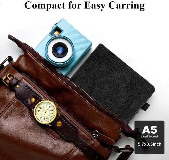 Alt view image 6 of 7 - Lined Journal for Men & Women, Tree Growth Ring Hardcover A5 Notebook 256 Pages, 100 GSM Paper, Vegan Leather Bound Journal, Diary, Lay-Flat, Daily Writing & Journaling, Work & Travel, Black