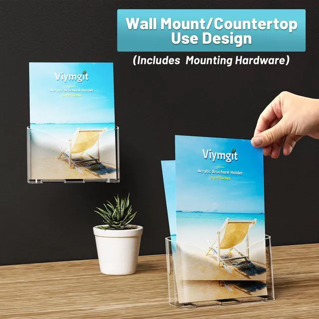 Alt view image 3 of 7 - 4-Pack Clear Acrylic 6 x 9 Bifold Brochure Holders, Wall or Countertop Use Plastic Brochure Display Stand for 8.5 x 5.5 & 6 x 9 Inch Booklets, Catalogs, Menus, Flyers, Literature, and Magazines