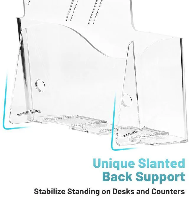 Alt view image 4 of 7 - 4-Pack Clear Acrylic 6 x 9 Bifold Brochure Holders, Wall or Countertop Use Plastic Brochure Display Stand for 8.5 x 5.5 & 6 x 9 Inch Booklets, Catalogs, Menus, Flyers, Literature, and Magazines