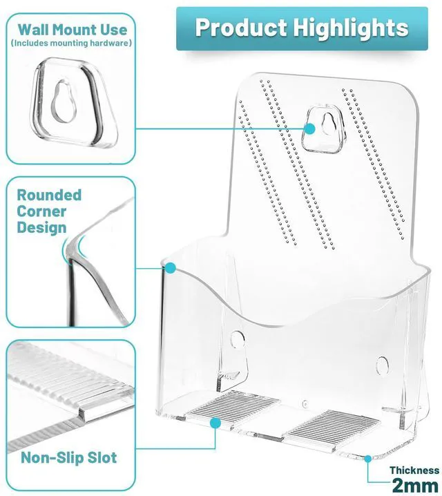 Alt view image 5 of 7 - 4-Pack Clear Acrylic 6 x 9 Bifold Brochure Holders, Wall or Countertop Use Plastic Brochure Display Stand for 8.5 x 5.5 & 6 x 9 Inch Booklets, Catalogs, Menus, Flyers, Literature, and Magazines