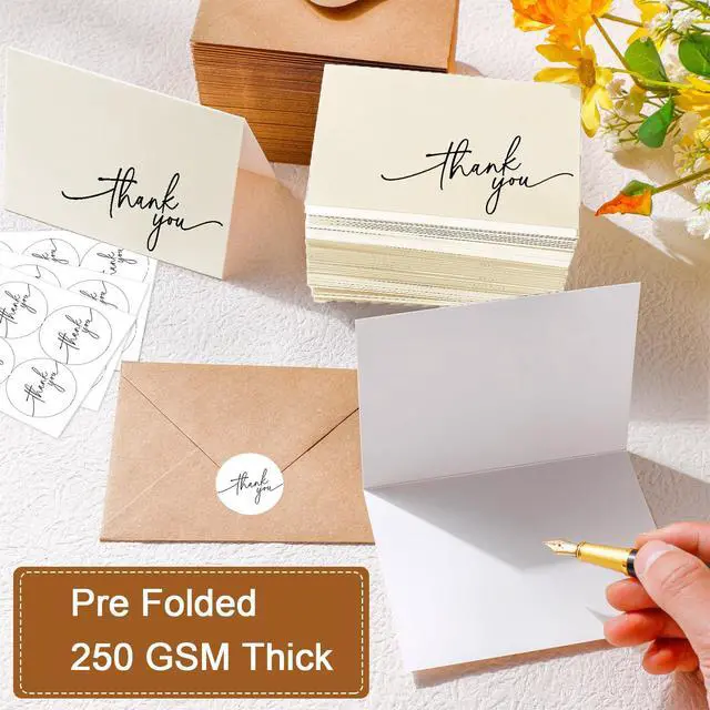 Alt view image 4 of 6 - 200 Pcs Thank You Cards with Envelopes Stickers, 3.5x5", Cream Folded Blank Thank You Notes Bulk, Kraft Envelopes and Stickers, for Wedding Business Graduation Baby Shower Bridal Shower