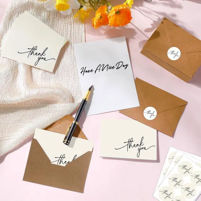 Alt view image 5 of 6 - 200 Pcs Thank You Cards with Envelopes Stickers, 3.5x5", Cream Folded Blank Thank You Notes Bulk, Kraft Envelopes and Stickers, for Wedding Business Graduation Baby Shower Bridal Shower