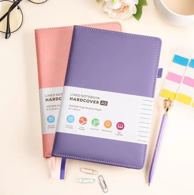 Alt view image 6 of 6 - Lined Journal Notebook for Women Men, 2 Pack, 160 Pages per Pack, A5 (5.7'' x 8.4") Hardcover Journaling Notebook College Ruled for Writing Work, School Office Supplies, Pink & Purple, 100GSM Paper