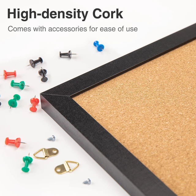 Alt view image 3 of 7 - Cork Board, 24" x 36", Black Framed Bulletin Board, Decorative Hanging Pin Board, Oak Frame Corkboard, Ideal for Home, Office and School
