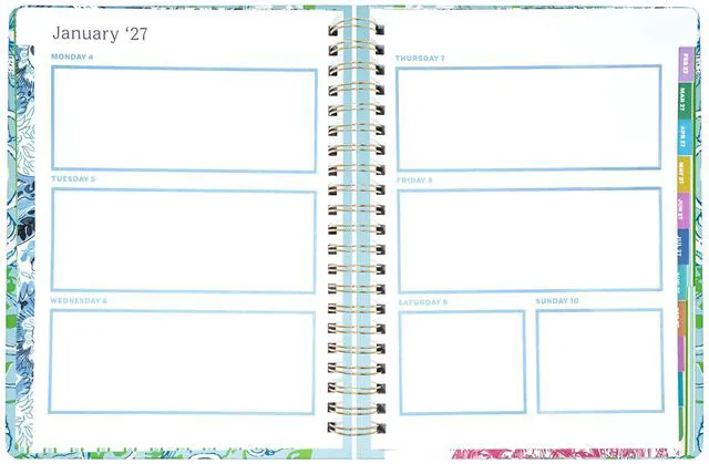Alt view image 3 of 7 - 17-Month Large 2026-2027 Planner, Mint Burst of Joy 6.75" x 8.87" Hardcover Agenda with Gold Spiral & Elastic Loop, Weekly & Monthly Layouts, Stickers, Travel & Reflection Pages