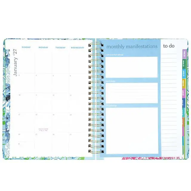 Alt view image 2 of 7 - 17-Month Large 2026-2027 Planner, Mint Burst of Joy 6.75" x 8.87" Hardcover Agenda with Gold Spiral & Elastic Loop, Weekly & Monthly Layouts, Stickers, Travel & Reflection Pages