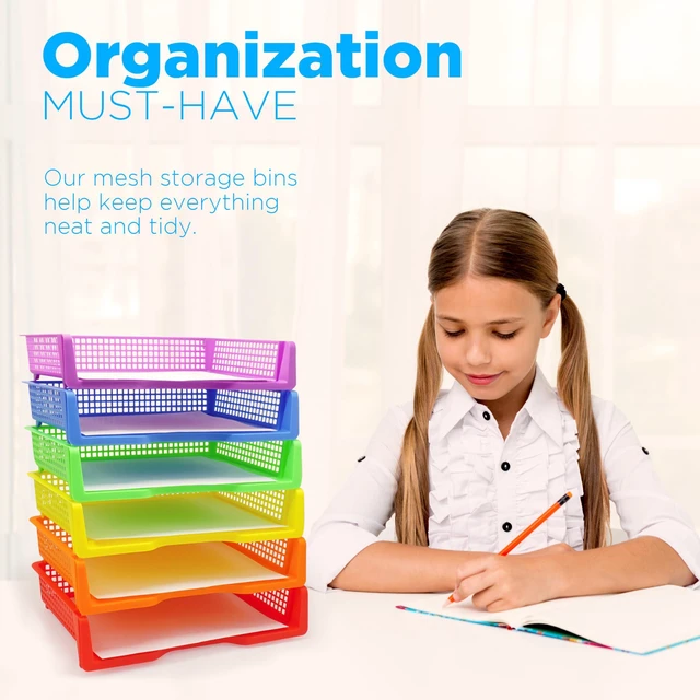 Alt view image 7 of 7 - 6 Colorful Plastic Trays for Teachers, Durable Turn in Trays, Classroom Paper Organizers, Stackable Storage Baskets for Office Desk, Classroom Organization Supplies, 13.3" Lx9.2 Wx3 H