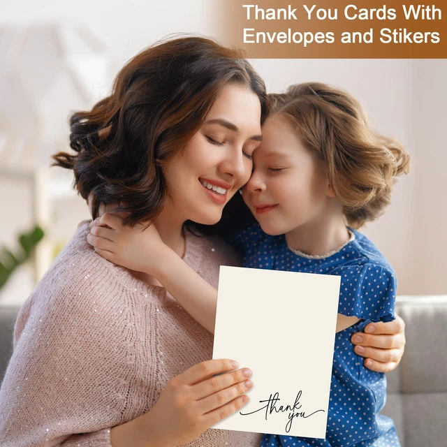 Alt view image 6 of 6 - 200 Pcs Thank You Cards with Envelopes Stickers, 3.5x5", Cream Folded Blank Thank You Notes Bulk, Kraft Envelopes and Stickers, for Wedding Business Graduation Baby Shower Bridal Shower