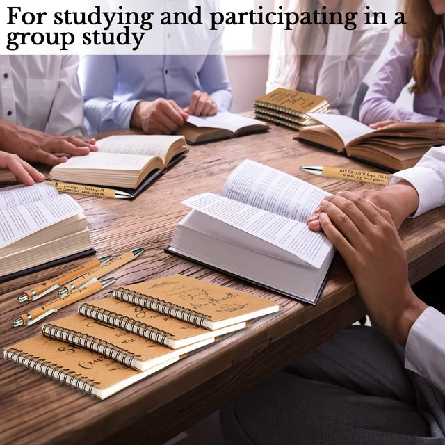 Alt view image 6 of 7 - 100 Pcs/ 50 Set Christian Gift Bulk Spiral Notebook and Pen, Brown Prayer Journal Bible Verse Ballpoint Pen, Religious Gift for Church Members Study Groups Women Men, Sunday School