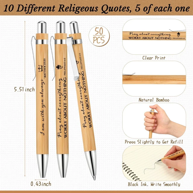 Alt view image 3 of 7 - 100 Pcs/ 50 Set Christian Gift Bulk Spiral Notebook and Pen, Brown Prayer Journal Bible Verse Ballpoint Pen, Religious Gift for Church Members Study Groups Women Men, Sunday School