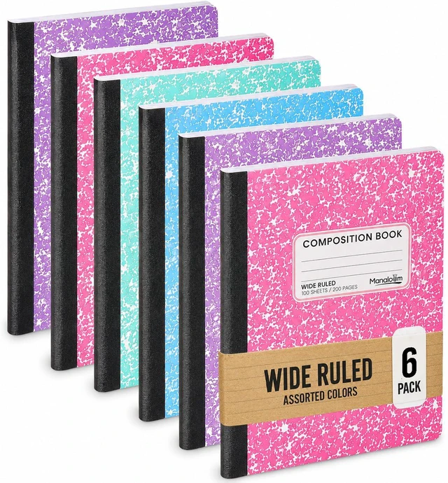 Main image of Hardcover Wide Ruled Composition Notebook, Bright Colors | 100 Sheets/200 Pages | 9.75 x 7.5 Inch | School, Office, Note-taking - 6 Pack