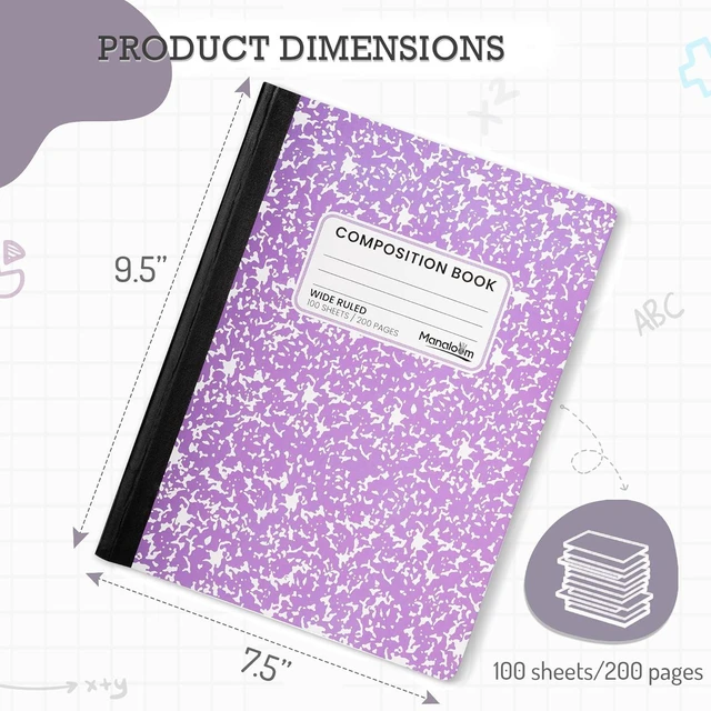Alt view image 2 of 5 - Hardcover Wide Ruled Composition Notebook, Bright Colors | 100 Sheets/200 Pages | 9.75 x 7.5 Inch | School, Office, Note-taking - 6 Pack