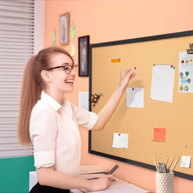 Alt view image 7 of 7 - Cork Board, 24" x 36", Black Framed Bulletin Board, Decorative Hanging Pin Board, Oak Frame Corkboard, Ideal for Home, Office and School