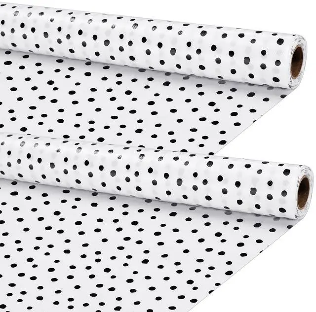 Main image of 2 Rolls Black White Dots Fabric Paper Bulletin Board Roll Non Woven Waterproof Fade Resistant, Extra Large for Display Boards, Back to School Classroom Decor, Painting Projects