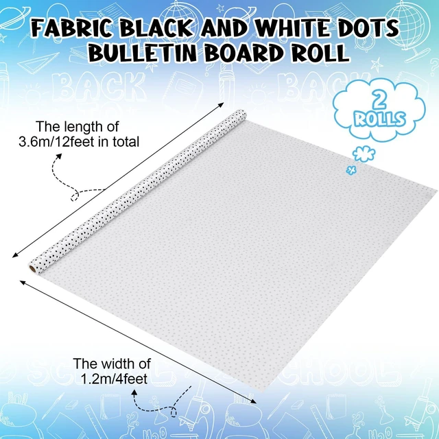 Alt view image 2 of 7 - 2 Rolls Black White Dots Fabric Paper Bulletin Board Roll Non Woven Waterproof Fade Resistant, Extra Large for Display Boards, Back to School Classroom Decor, Painting Projects