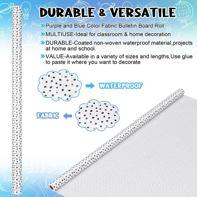 Alt view image 3 of 7 - 2 Rolls Black White Dots Fabric Paper Bulletin Board Roll Non Woven Waterproof Fade Resistant, Extra Large for Display Boards, Back to School Classroom Decor, Painting Projects