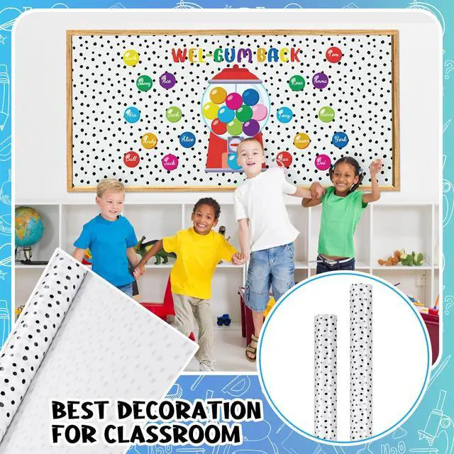 Alt view image 6 of 7 - 2 Rolls Black White Dots Fabric Paper Bulletin Board Roll Non Woven Waterproof Fade Resistant, Extra Large for Display Boards, Back to School Classroom Decor, Painting Projects