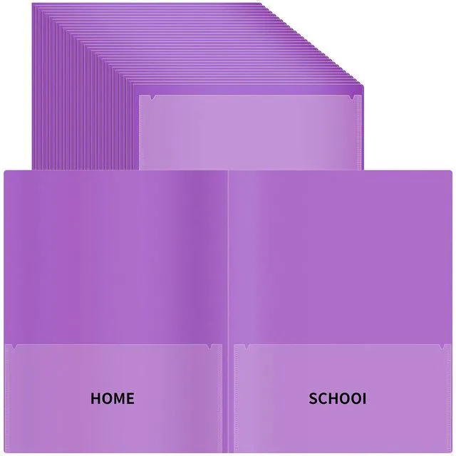 Main image of 30 Pcs Parent Teacher Classroom Communication Folder with Clear Front Pockets, 2 Pockets Homework Folders Take Home Plastic Folders for Kid Student Home and Classroom (30, Purple)