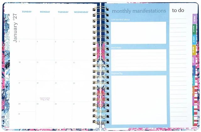Alt view image 3 of 7 - 17-Month Jumbo 2026-2027 Planner, In All Her Glory 8.5" x 11.25" Hardcover Agenda with Gold Spiral & Elastic Loop, Weekly & Monthly Layouts, Stickers, Travel & Reflection Pages