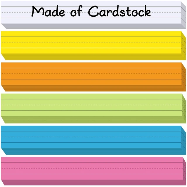 Main image of 120Pcs Colored Sentence Strips for Teacher Cardstock,3 x 24 Rainbow Color Ruled Word Learning Strips for Writing Words,Classroom and Home,6 Colors