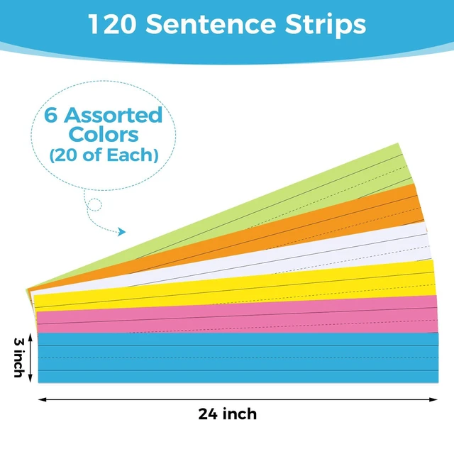 Alt view image 2 of 7 - 120Pcs Colored Sentence Strips for Teacher Cardstock,3 x 24 Rainbow Color Ruled Word Learning Strips for Writing Words,Classroom and Home,6 Colors