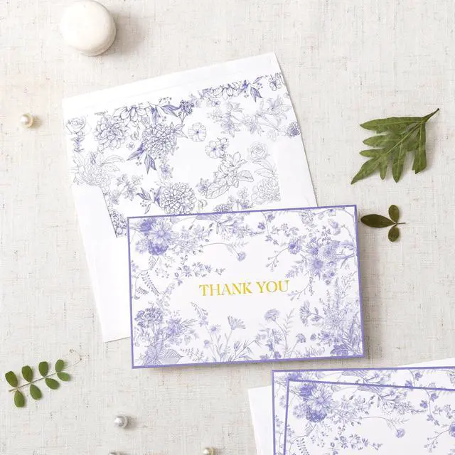 Alt view image 6 of 7 - Purple Floral Thank You Cards with Envelopes, 50 Pack Lavender Wedding Thank You Notes Bulk for Bridal Shower Baby Shower Business Graduation, All Occasion