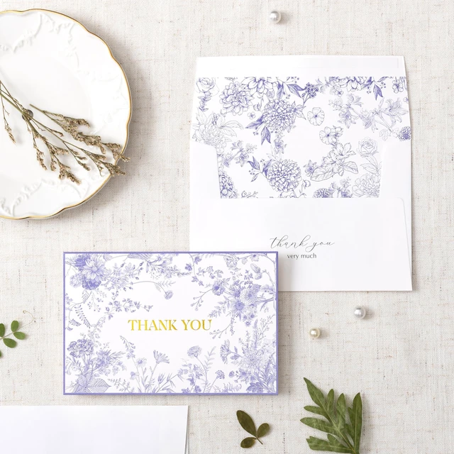 Alt view image 7 of 7 - Purple Floral Thank You Cards with Envelopes, 50 Pack Lavender Wedding Thank You Notes Bulk for Bridal Shower Baby Shower Business Graduation, All Occasion