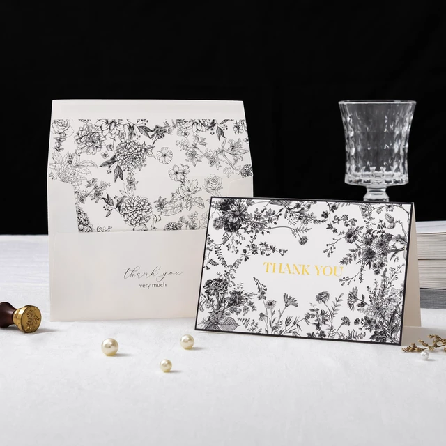 Alt view image 2 of 6 - Black Floral Thank You Cards with Envelopes and Stickers, 50 Pack Wedding Thank You Notes Bulk for Bridal Shower Baby Shower Business Graduation, All Occasion