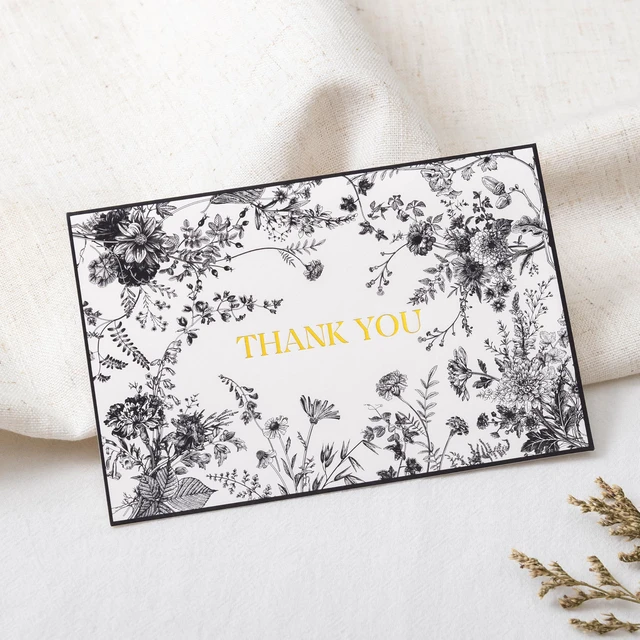 Alt view image 4 of 6 - Black Floral Thank You Cards with Envelopes and Stickers, 50 Pack Wedding Thank You Notes Bulk for Bridal Shower Baby Shower Business Graduation, All Occasion