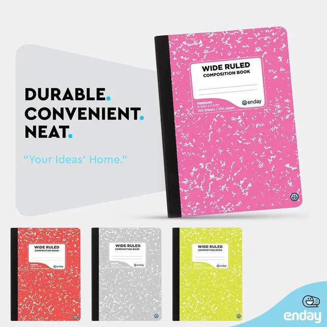 Alt view image 3 of 4 - Composition Notebooks Wide Ruled Paper, Colored Marble Composition Notebook Covers, 100 Sheets (200 pages) Composition Books, Marble Notebooks Wide Ruled, Pink -Red -Grey -Green by Enday