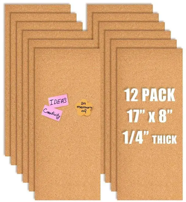 Main image of 17x8 Cork Board Tiles Bulletin Board, 1/4" Thick Self-Adhesive Cork Boards for Walls, Cork Tiles Vision Board for Home, Office, School, Bulletin Board Decorations(6mm,12pc)
