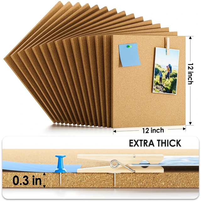 Alt view image 3 of 7 - 60" x 36" Large Cork Board for Wall, 15 Pack 12" x 12" Tiles Self-Healing Natural Cork; Includes 40 Pushpins & Removable Adhesive Tabs; Flexible Board for Office, School & Home