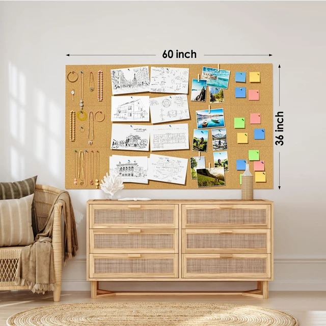 Alt view image 4 of 7 - 60" x 36" Large Cork Board for Wall, 15 Pack 12" x 12" Tiles Self-Healing Natural Cork; Includes 40 Pushpins & Removable Adhesive Tabs; Flexible Board for Office, School & Home